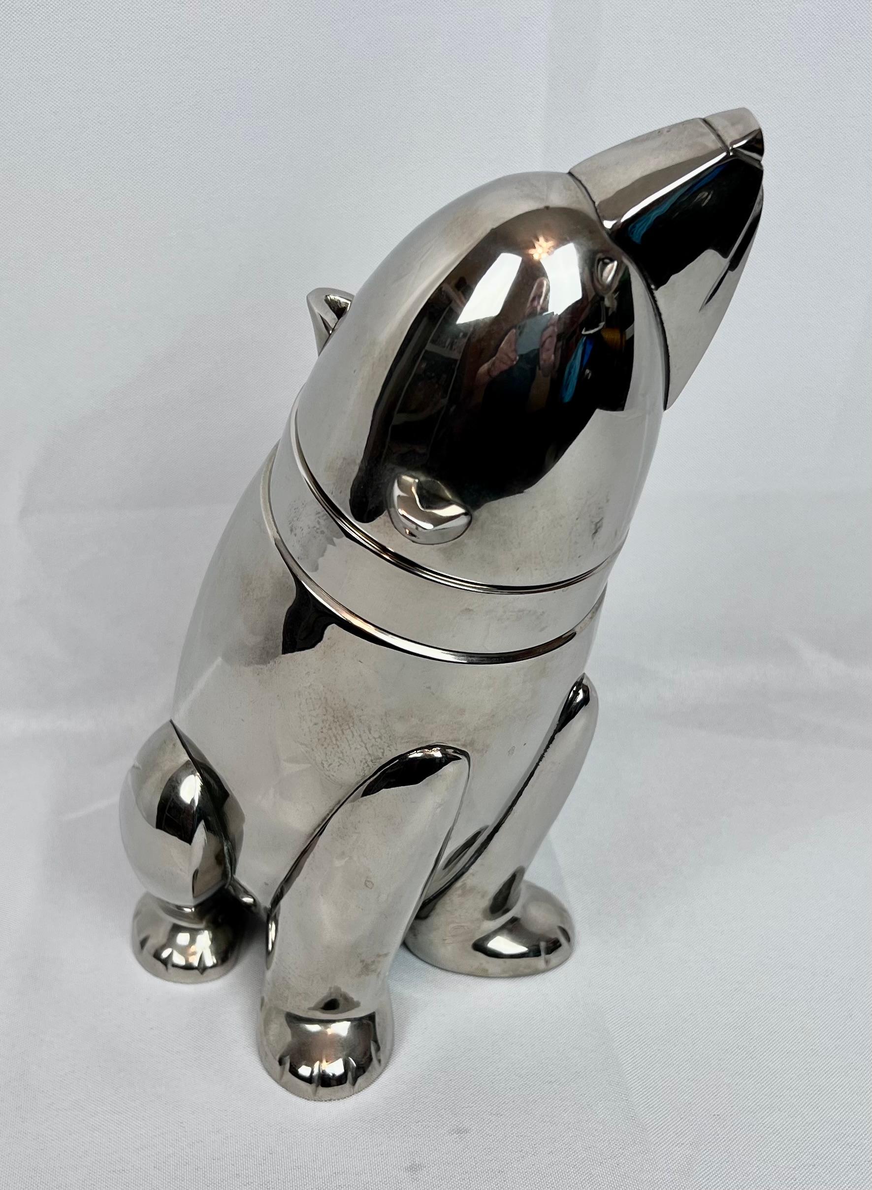 Art-déco-inspirierter 3-teiliger figuraler vernickelter Polarbär-Cocktailshaker, vernickelt im Angebot 5