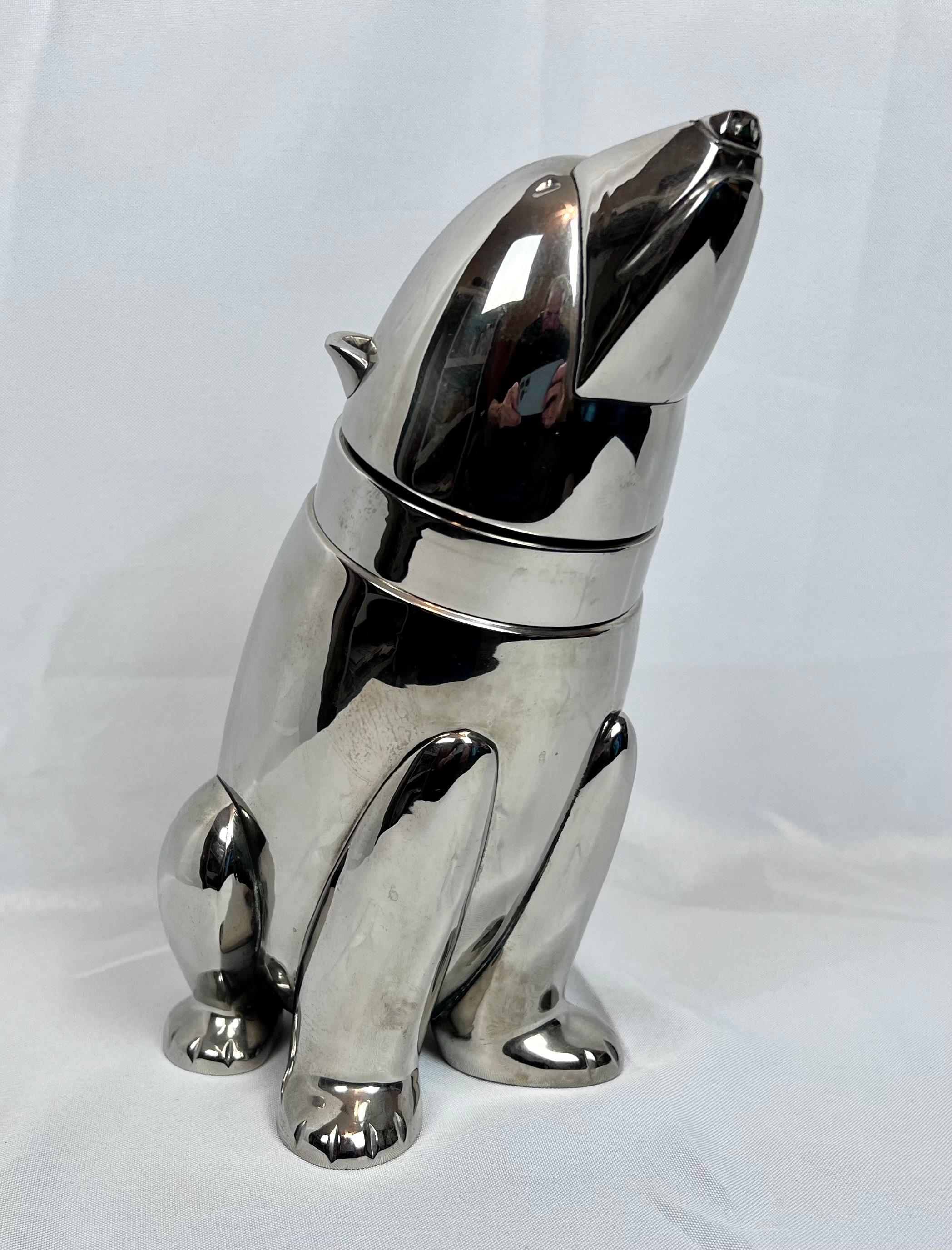 Art-déco-inspirierter 3-teiliger figuraler vernickelter Polarbär-Cocktailshaker, vernickelt (Art déco) im Angebot