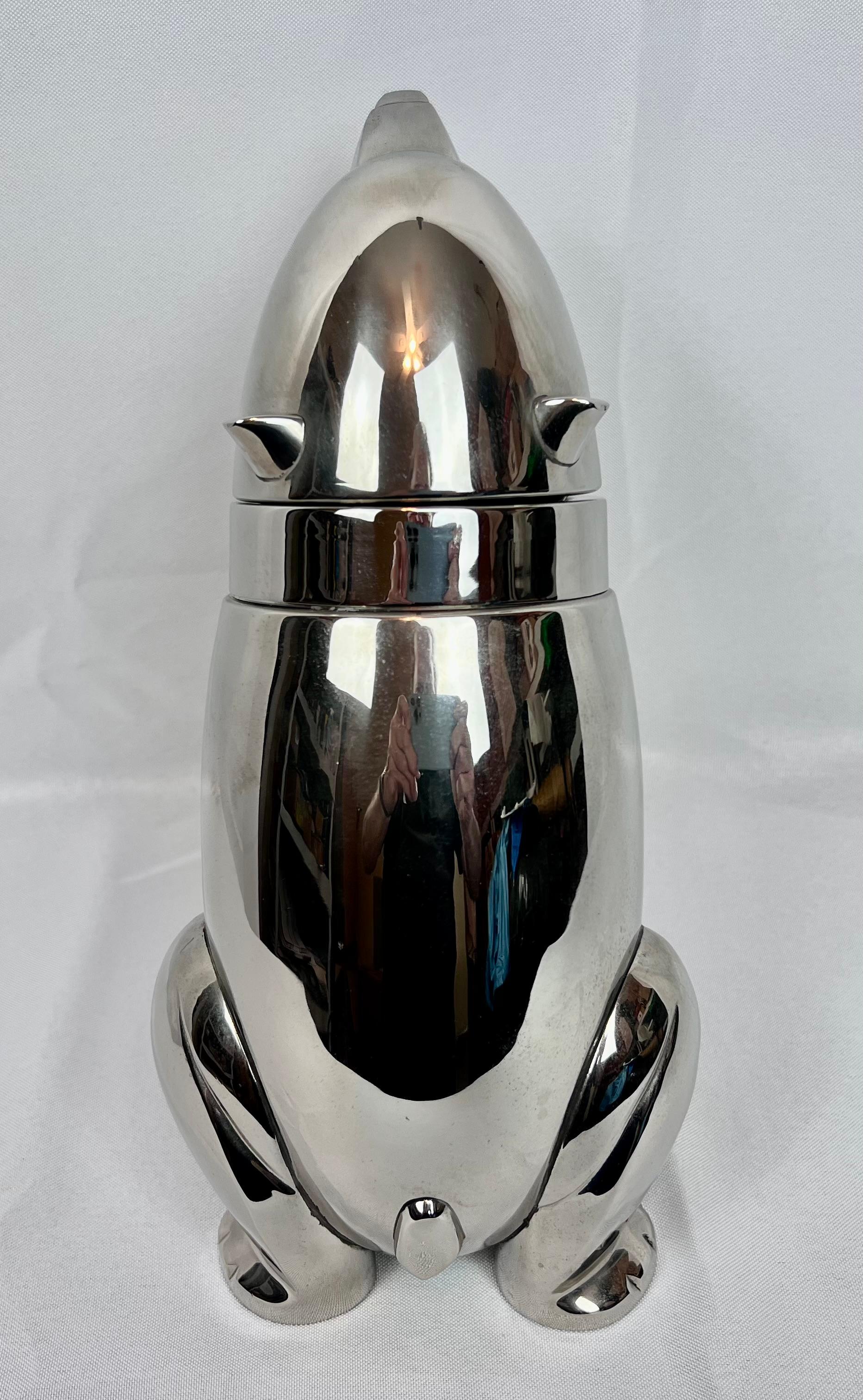 Art-déco-inspirierter 3-teiliger figuraler vernickelter Polarbär-Cocktailshaker, vernickelt (Edelstahl) im Angebot