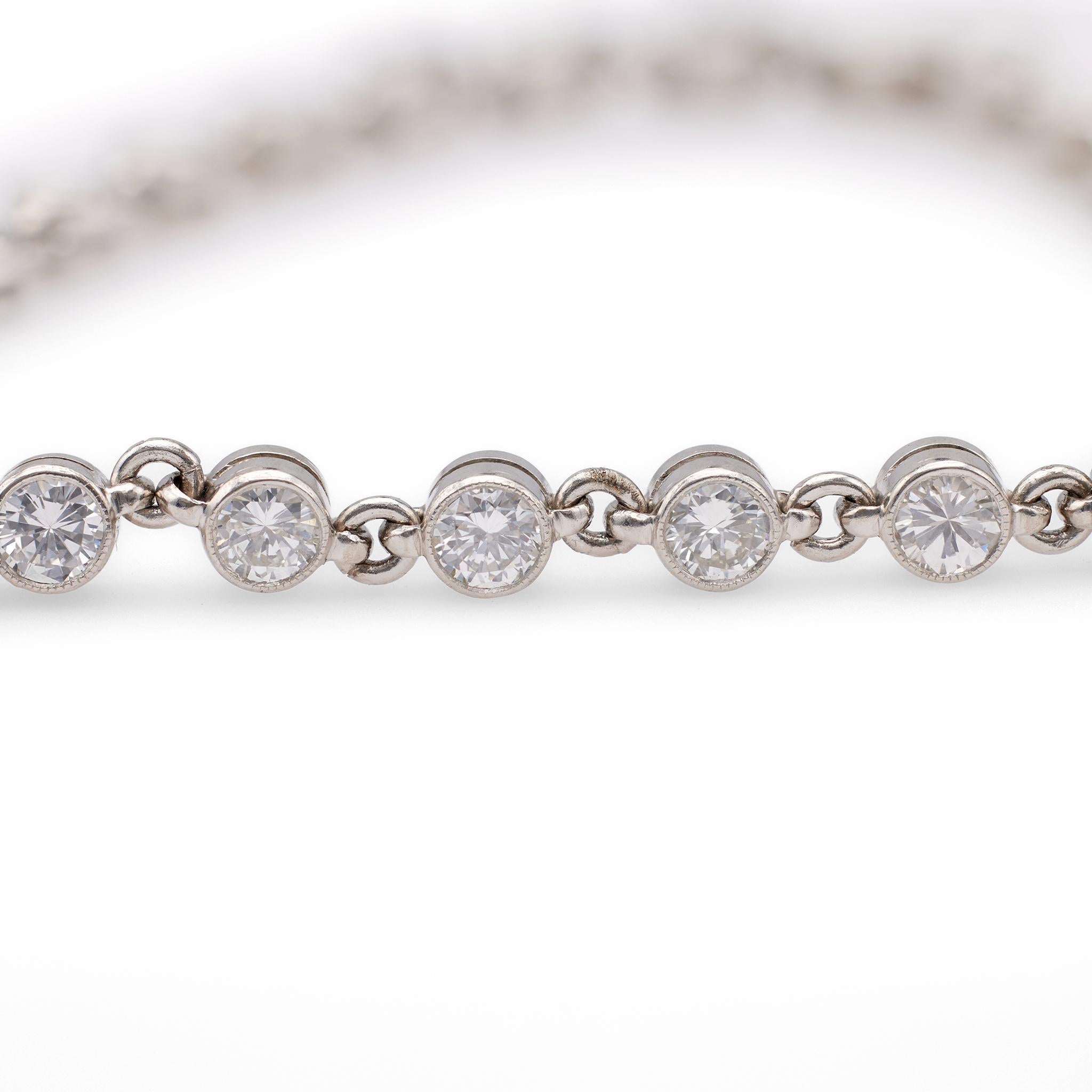 Art Deco Inspired 3.37 Carat Total Weight Diamond Platinum Tennis Bracelet In Excellent Condition For Sale In Beverly Hills, CA