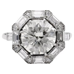 Art Deco Inspired 3.46 Carat Diamond Platinum Engagement Ring