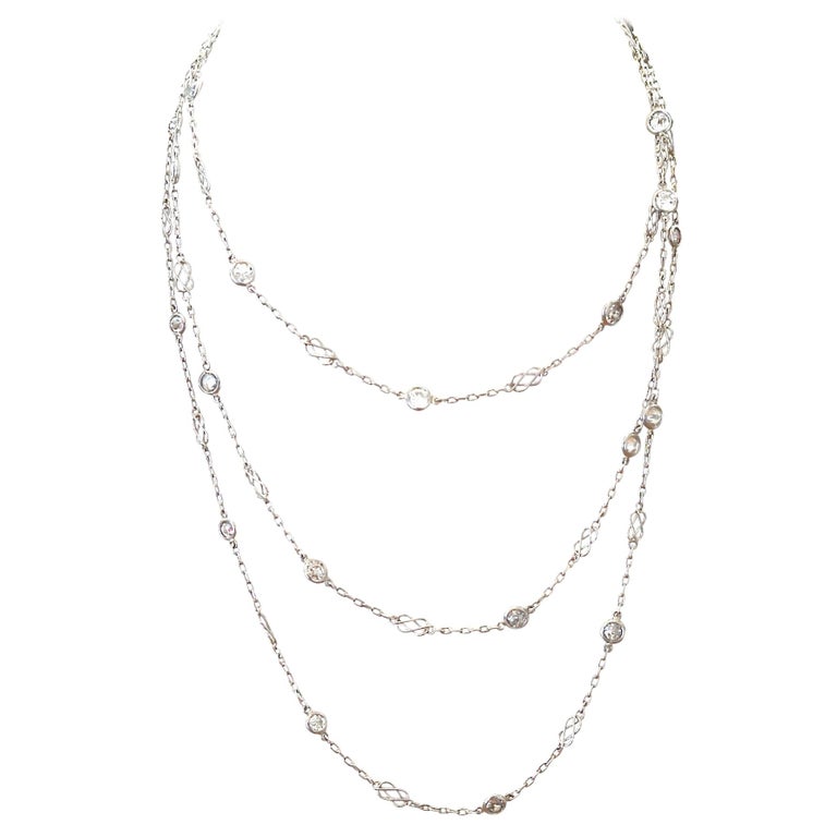 Art Deco Style 4 Carat Diamond Platinum Chain Necklace For Sale at 1stDibs