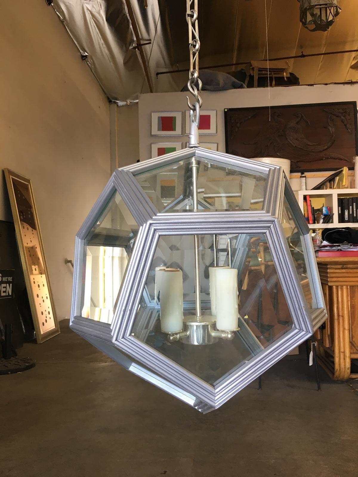 Art Deco Inspired 4-Light Custom Made Pentagon Window Chandelier In New Condition For Sale In Van Nuys, CA