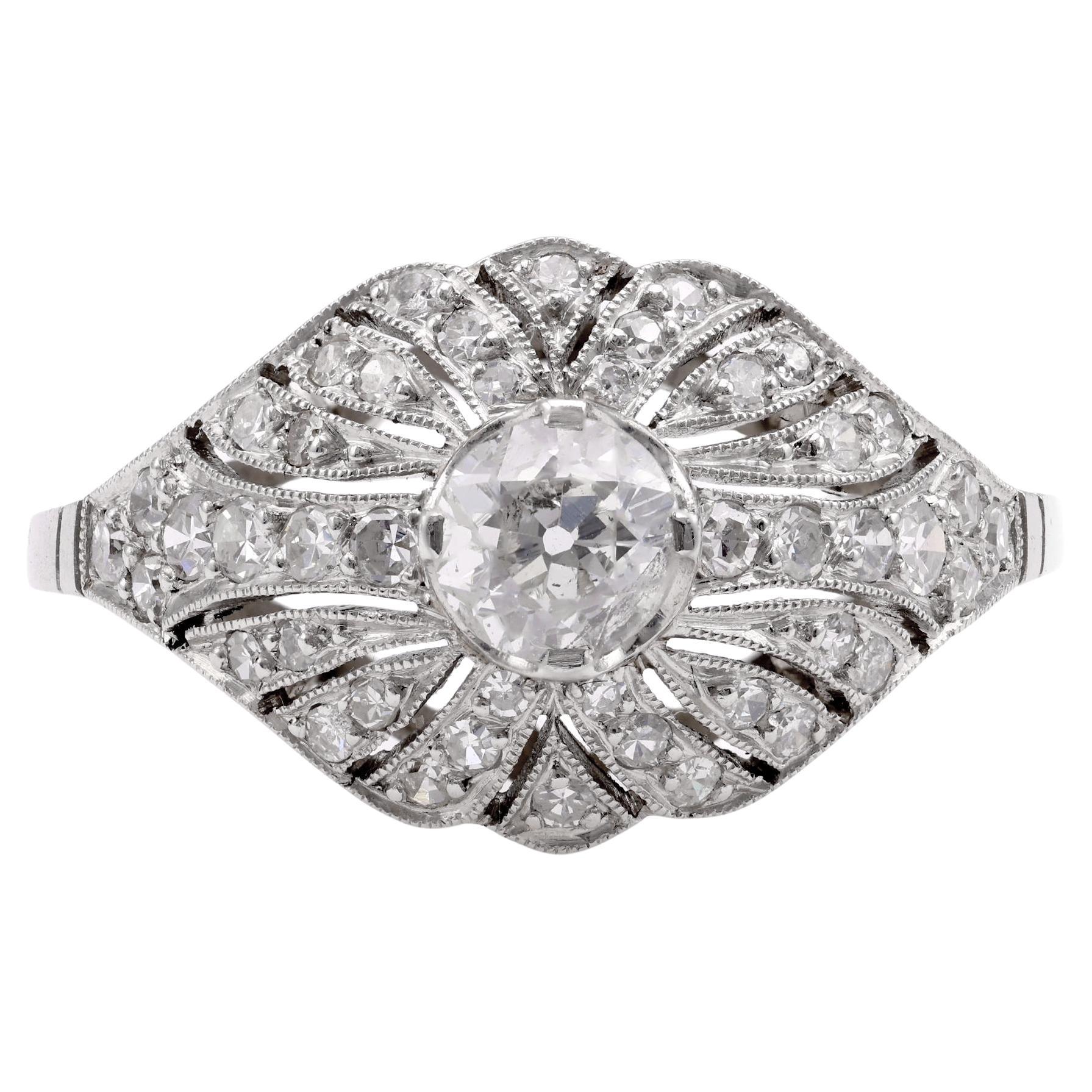 Art Deco Inspired .41 Carat Diamond Platinum Ring