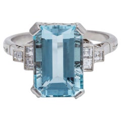 Art Deco Inspired 4.72 Carats Aquamarine Diamond Platinum Ring