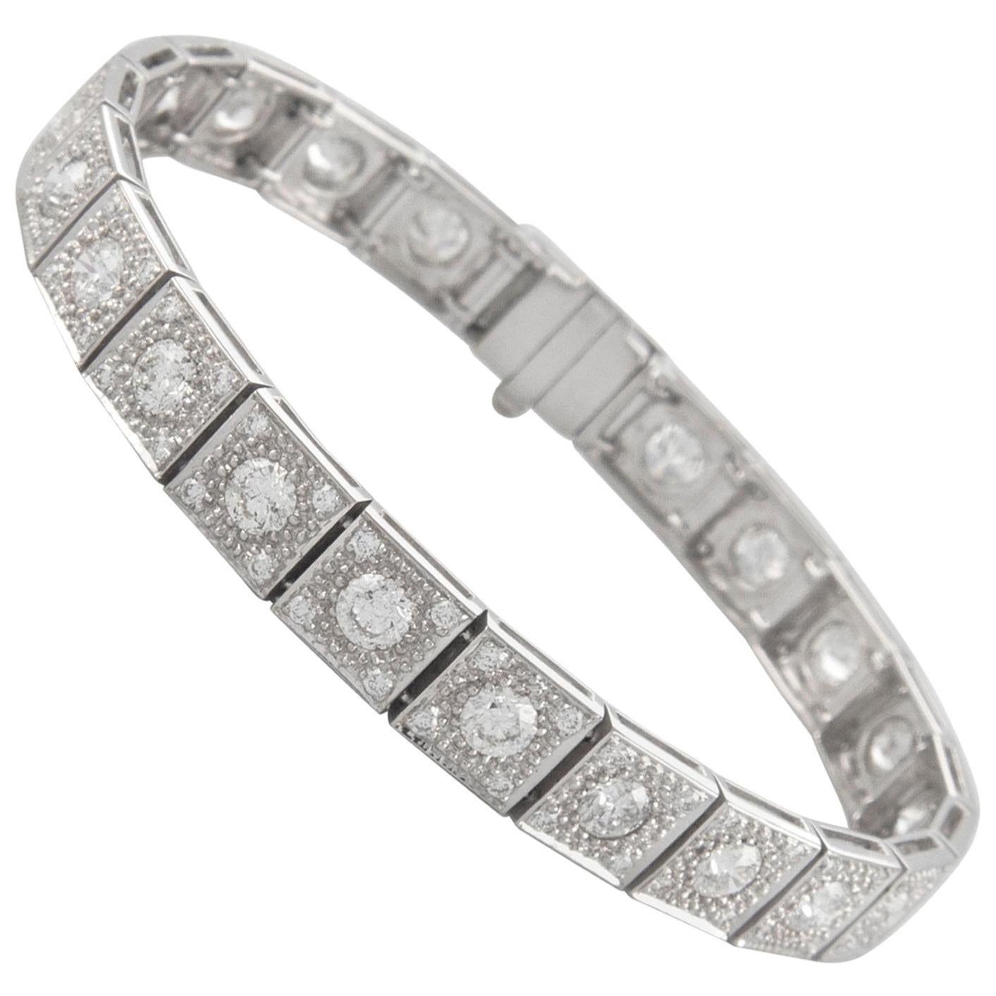 Bracelet tennis d'inspiration Art déco en or blanc 18 carats avec diamants de 6,32 carats