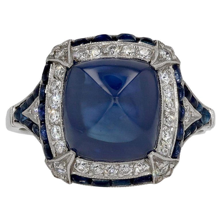 Art Deco Inspired 7 Carat Sugar Loaf Sapphire Diamond Ring For Sale at