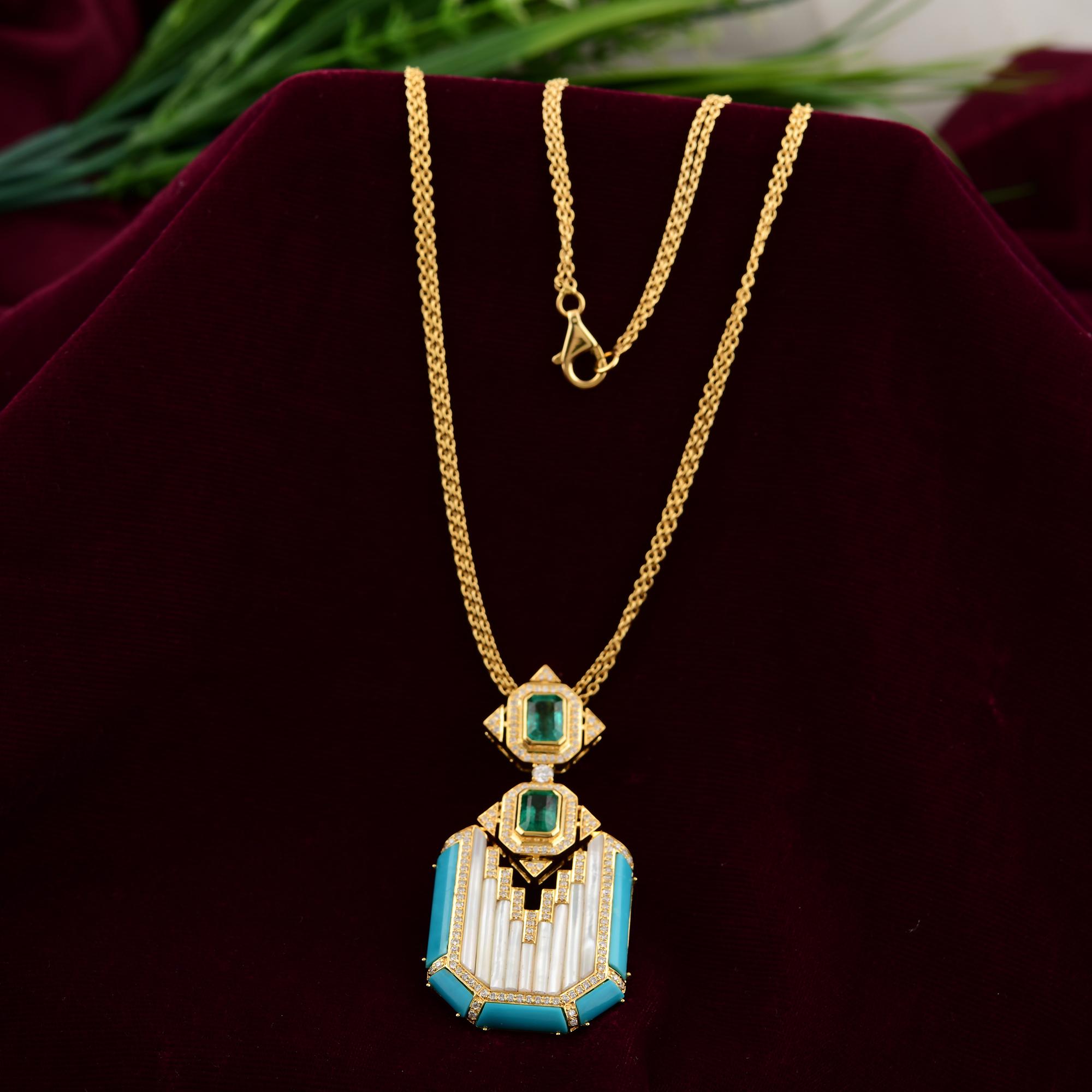 Taglio misto Collana d'ispirazione Art Deco con diamante e pietra preziosa da 8,78 carati in oro giallo 14K in vendita