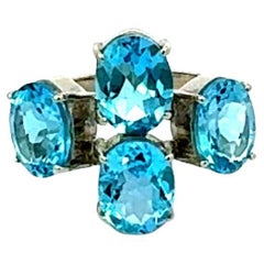 Anello da cocktail in argento 925 con quattro gemme di topazio blu, ispirato all'Art Deco, per regali