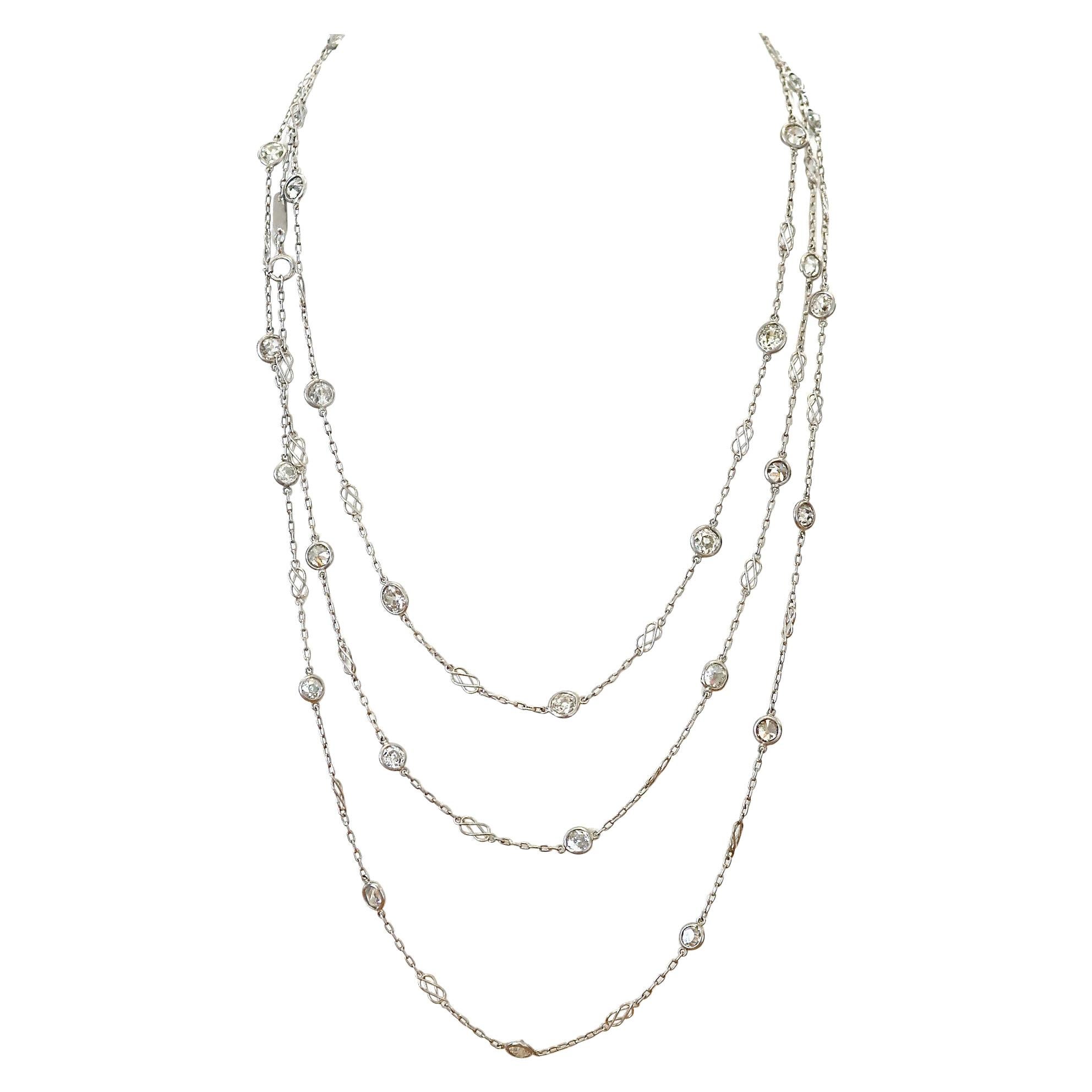 Art Deco Inspired 9.83 Carat Diamonds by The Yard Platinum Necklace