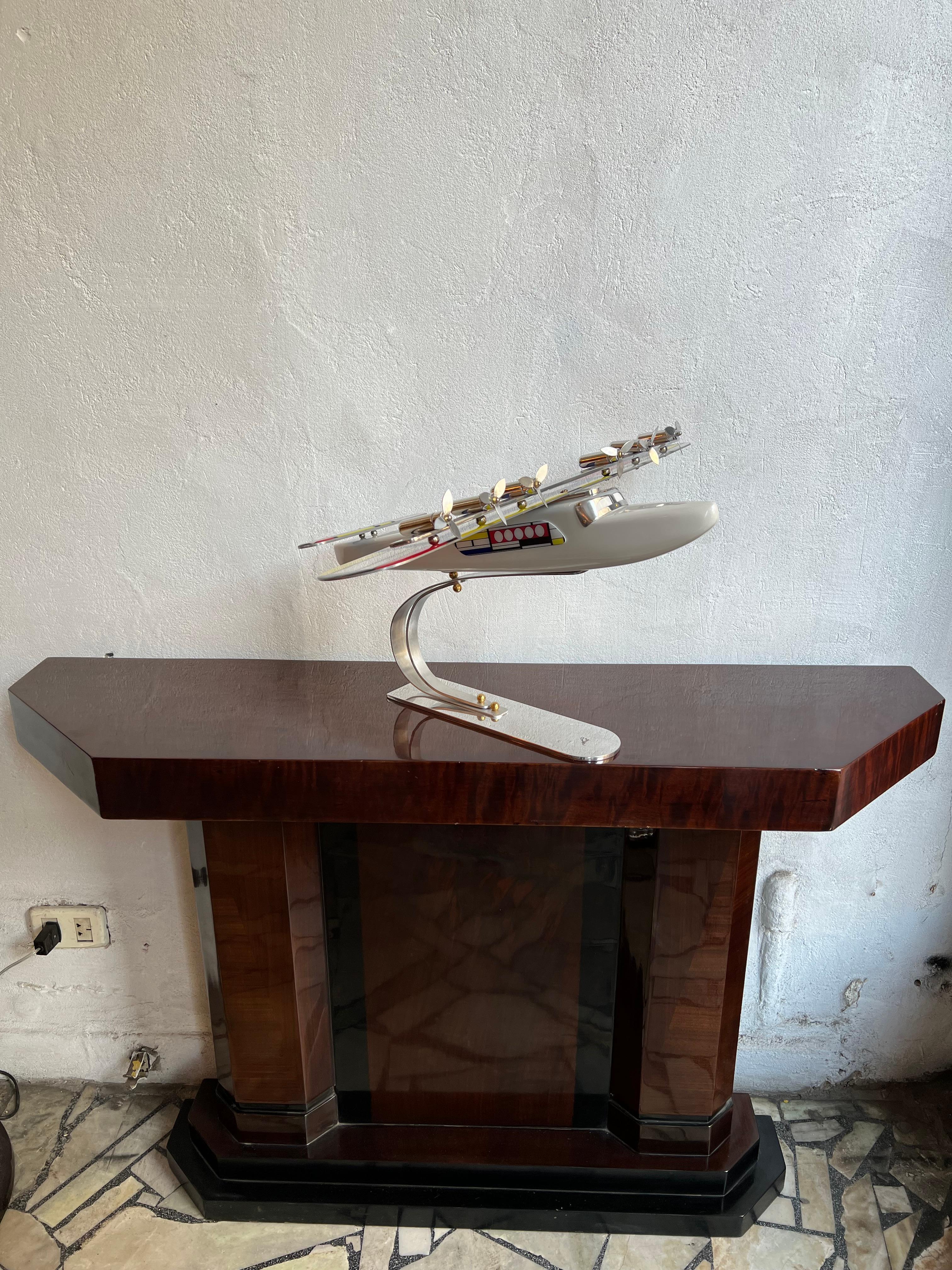 Art Deco Inspired Airplane in Wood and Steel Designer, Marcelo Peña, 2014 For Sale 4