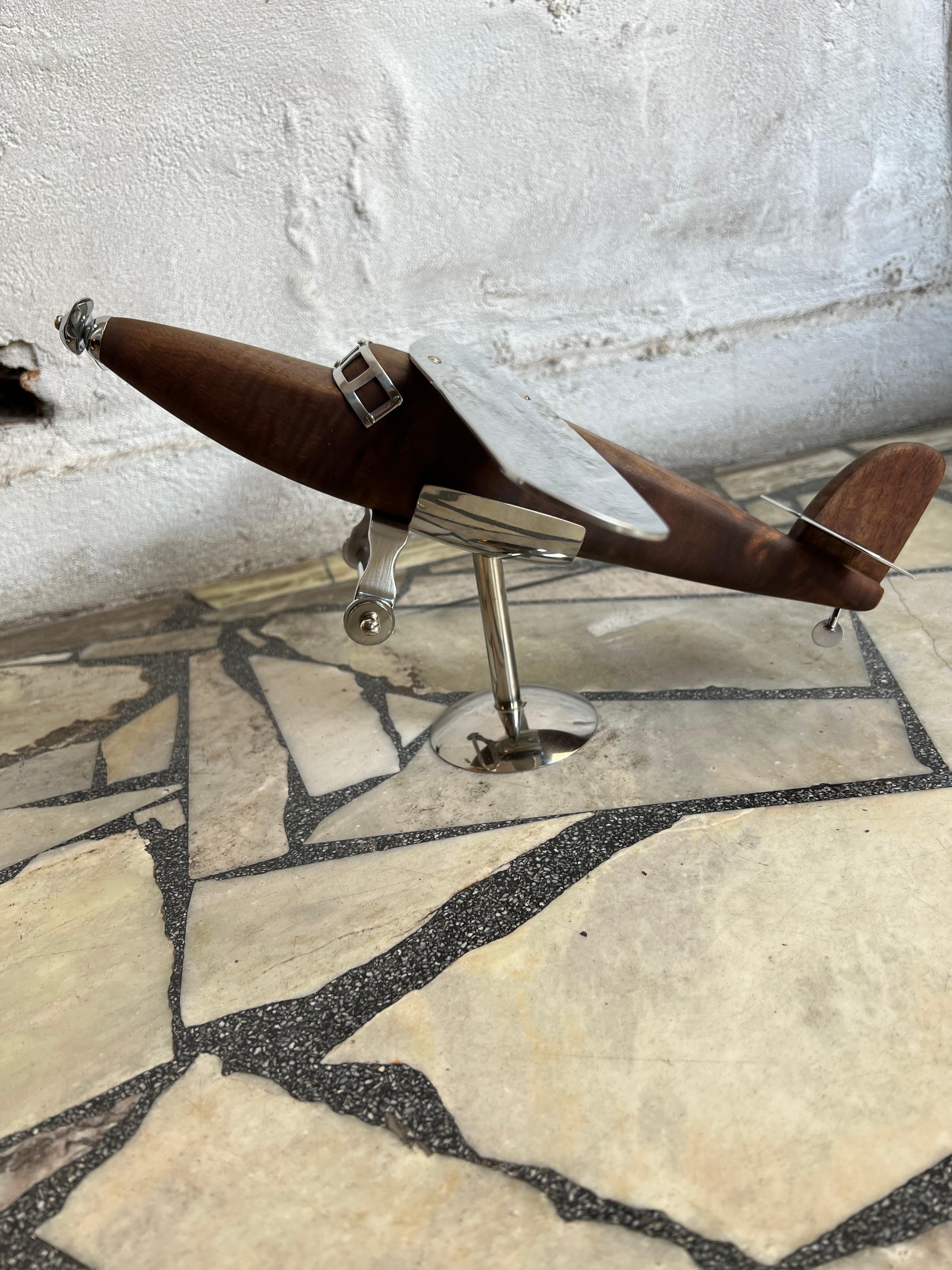Hand-Carved Art Deco Inspired Airplane in Wood Designer: Marcelo Peña, 2012 For Sale