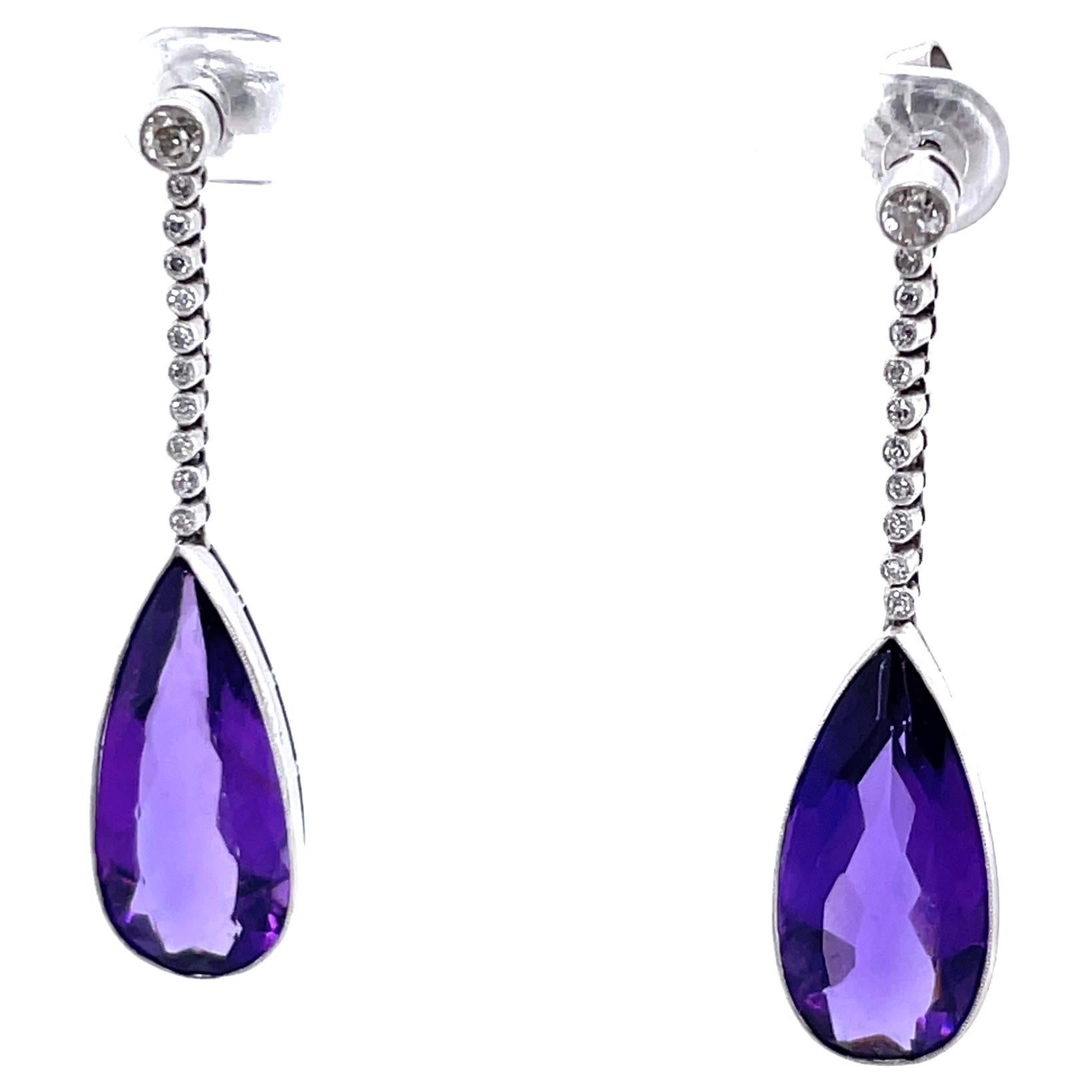 Art Deco Inspired Amethyst Diamond Platinum Drop Earrings In New Condition In Beverly Hills, CA