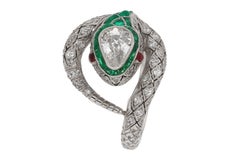 Art Deco Inspired Antique Diamond & Emerald Snake Ring