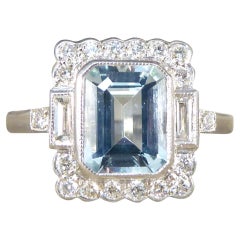 Art Deco Inspired Aquamarine and Diamond Cluster Ring in Platinum Art Deco Inspired Aquamarine and Diamond Cluster Ring in Platinum