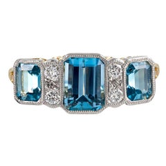 Art Deco Inspired Aquamarine and Diamond Ring