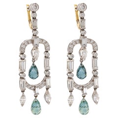 Art Deco Inspired Aquamarine Diamond Platinum Chandelier Earrings