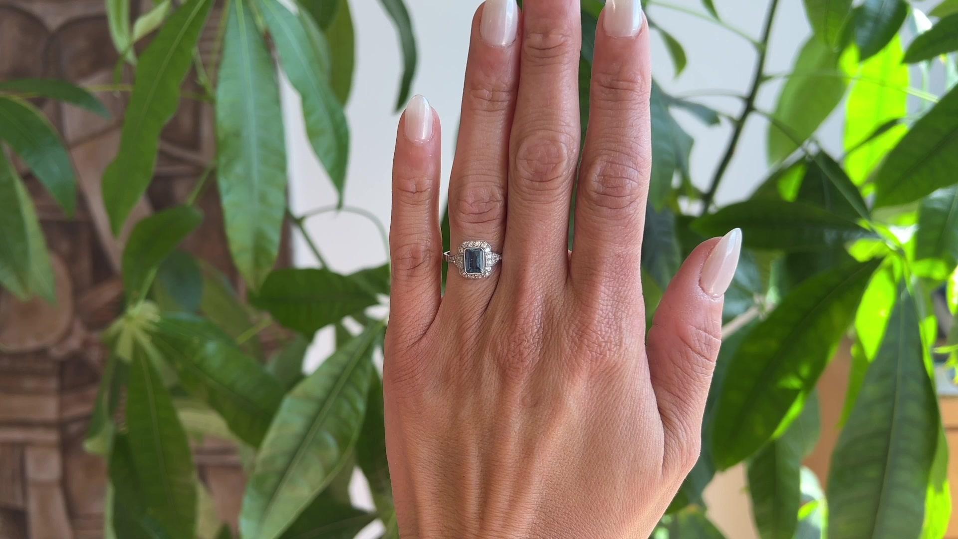 Emerald Cut Art Deco Inspired Aquamarine Diamond Platinum Ring For Sale