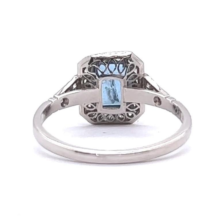 Art Deco Inspired Aquamarine Diamond Platinum Ring For Sale 2