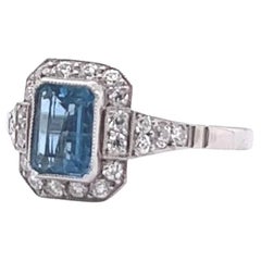 Art Deco Inspired Aquamarine Diamond Platinum Ring
