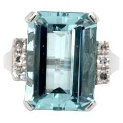 Art Deco-Inspired Aquamarine & Diamond Ring – 14k White Gold