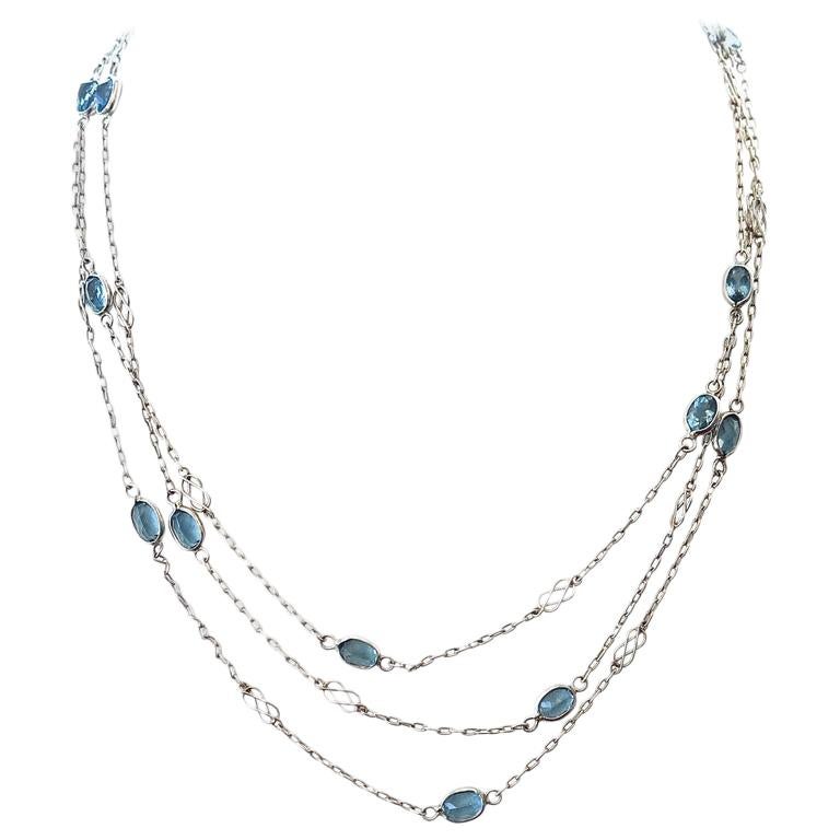 Art Deco Style Aquamarine Platinum Necklace