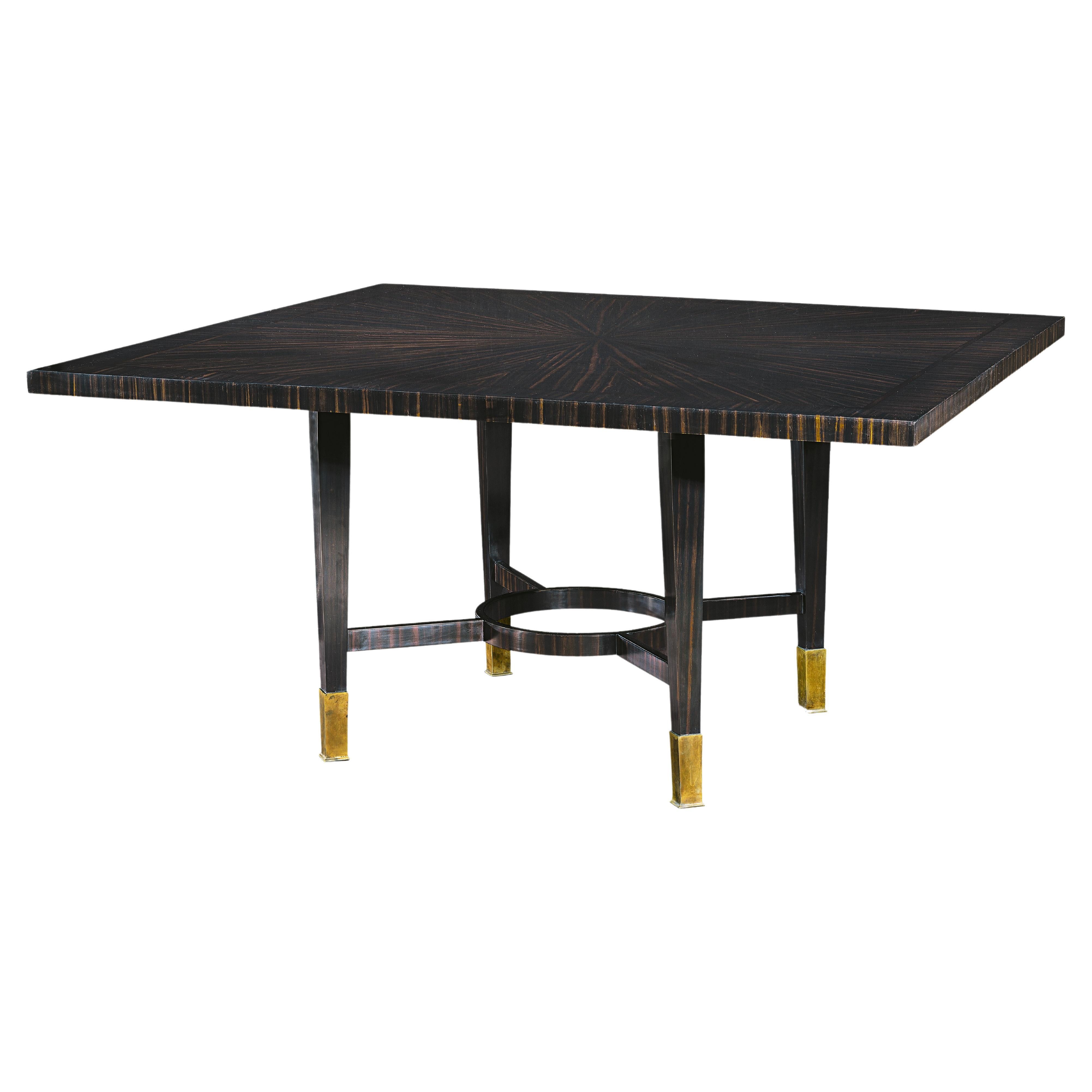 Art Deco inspired Argueil dining table with ebony veneers & legs with brass caps For Sale