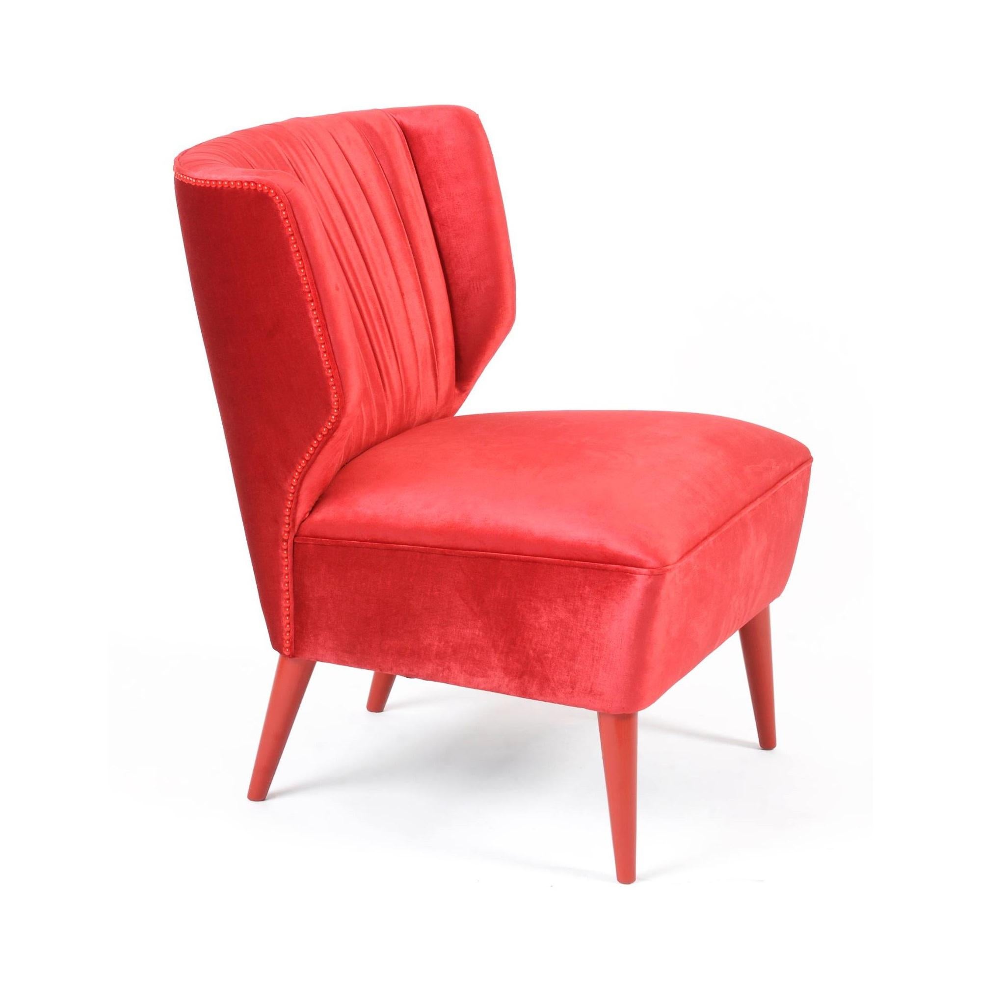 Velvet Art Deco Inspired Armchair w/ Seaming Details On The Back For Sale