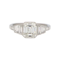 Art Deco Inspired Asscher Cut Diamond Engagement Ring Set in Platinum