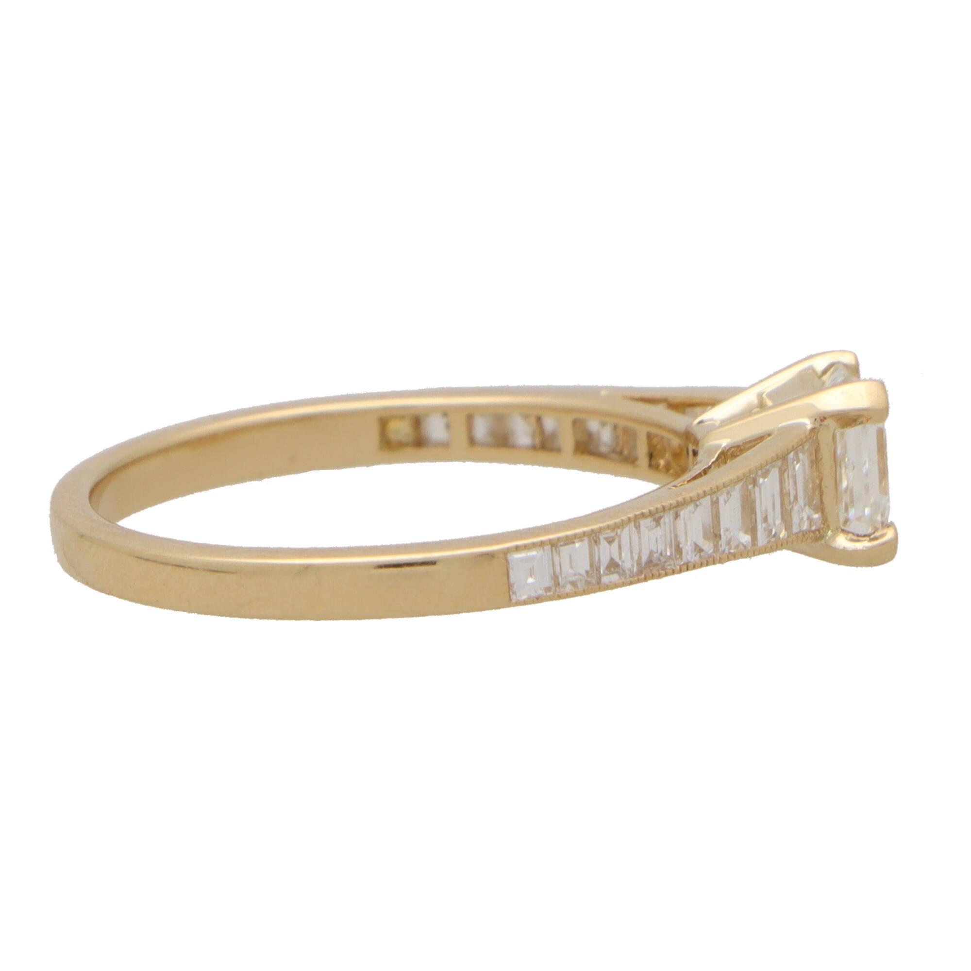 Women's or Men's Art Deco Inspired Asscher Cut Diamond Ring in 18k Yellow Gold For Sale