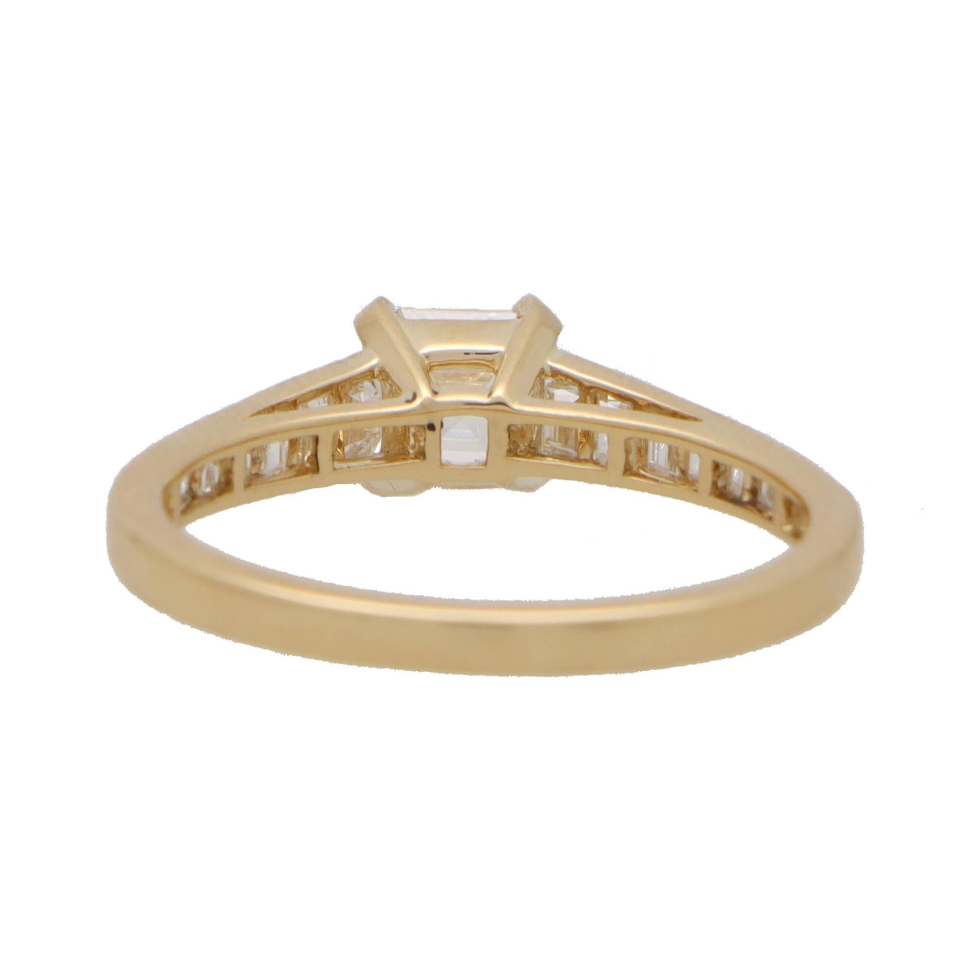 Art Deco Inspired Asscher Cut Diamond Ring in 18k Yellow Gold For Sale 1
