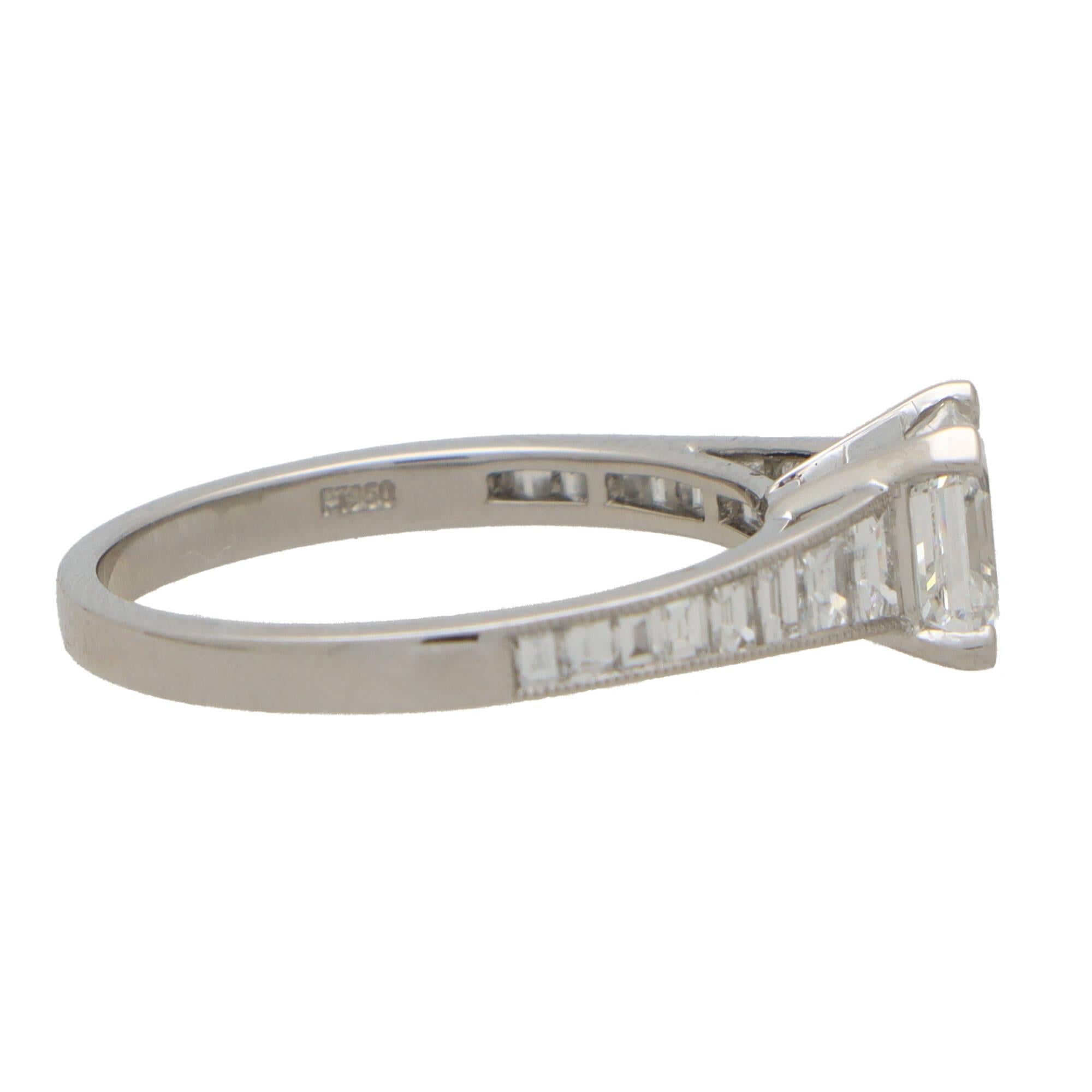 Women's or Men's Art Deco Inspired Asscher Cut Diamond Ring in Platinum For Sale