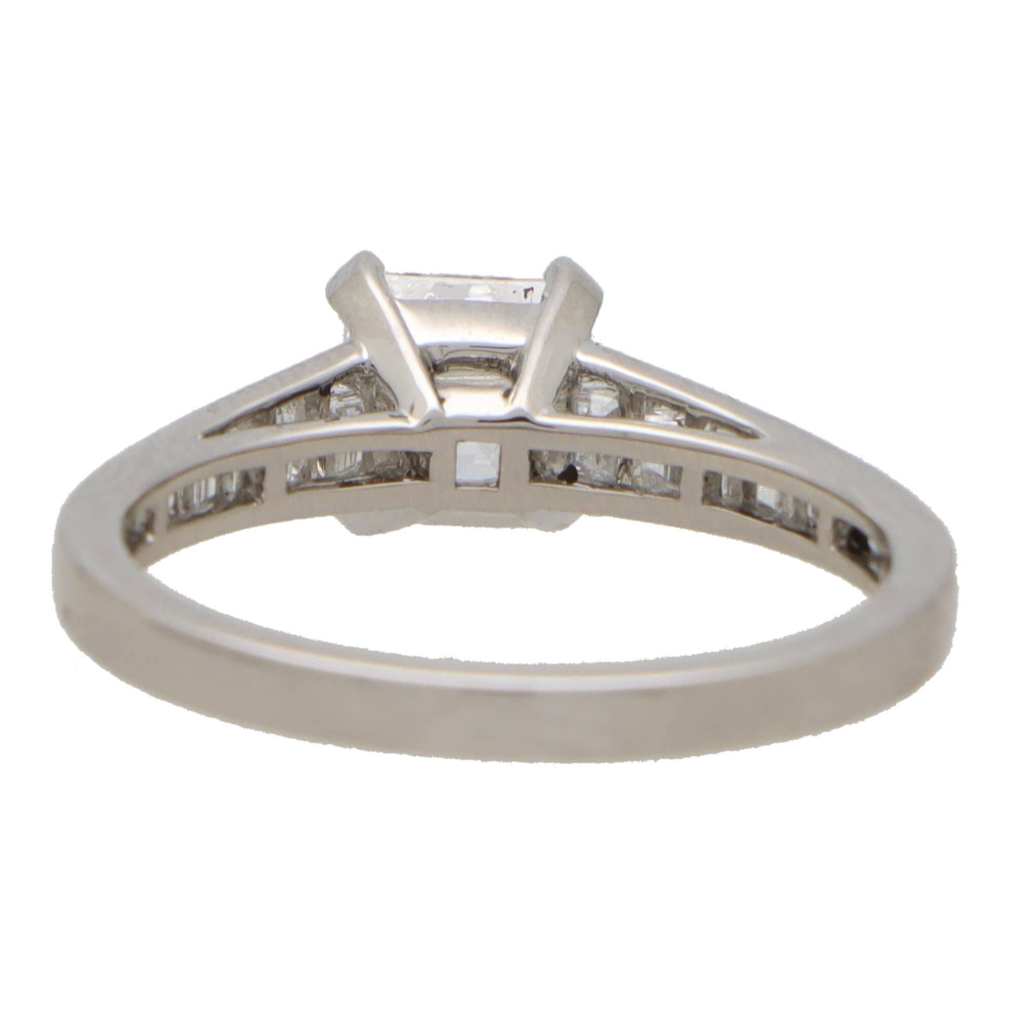 Art Deco Inspired Asscher Cut Diamond Ring in Platinum For Sale 1