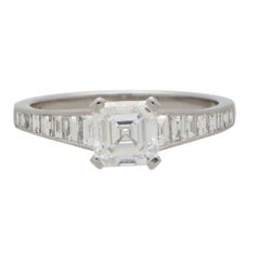 Art Deco Inspired Asscher Cut Diamond Ring in Platinum