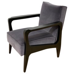 Fauteuil Atena d'inspiration Art Déco en hêtre, ébène noir et velours italien gris