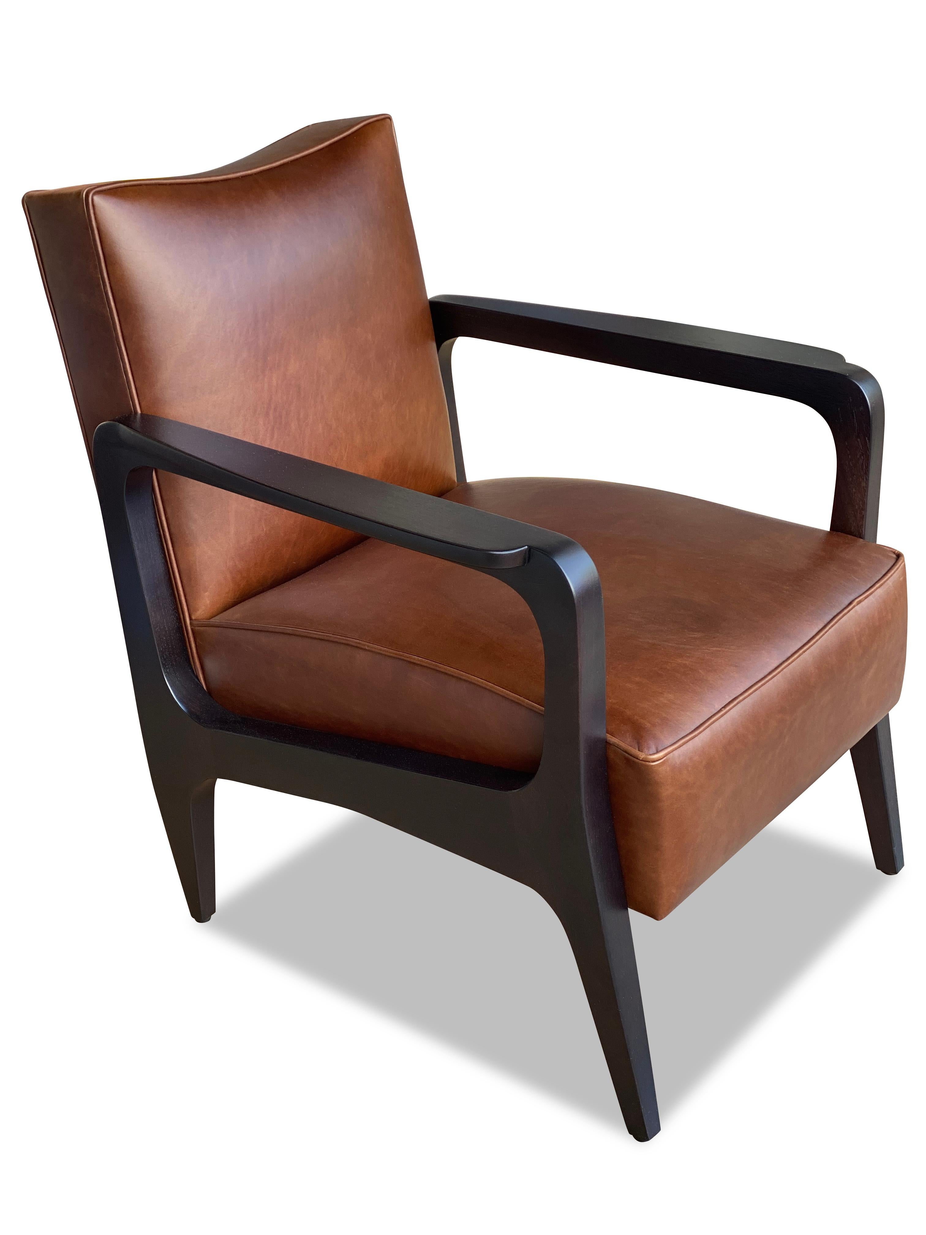 Woodwork Custom Made Atena Armchair in Walnut Black Ebony and Leather For Sale