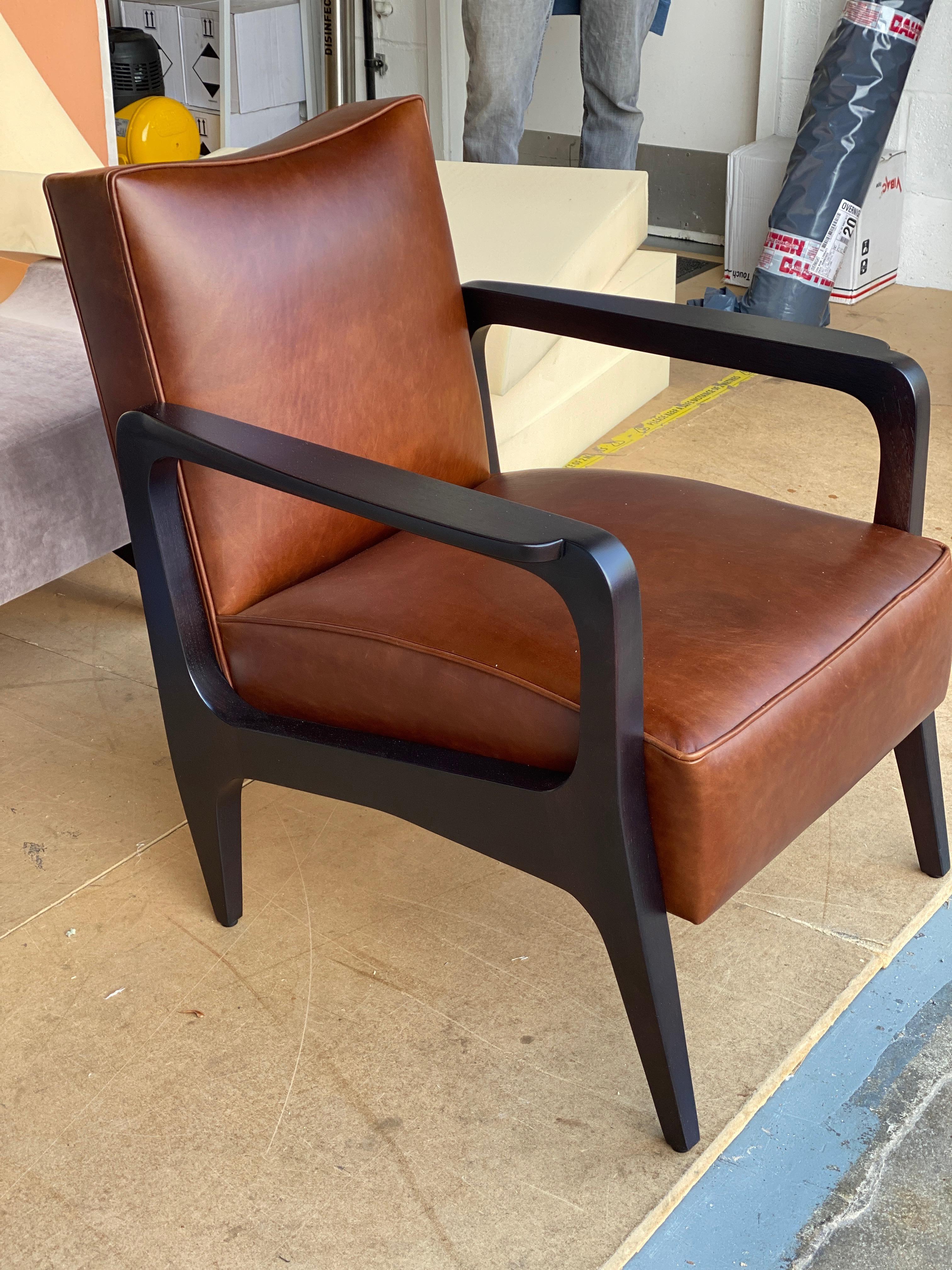Custom Made Atena Armchair in Walnut Black Ebony and Leather In New Condition For Sale In London, GB