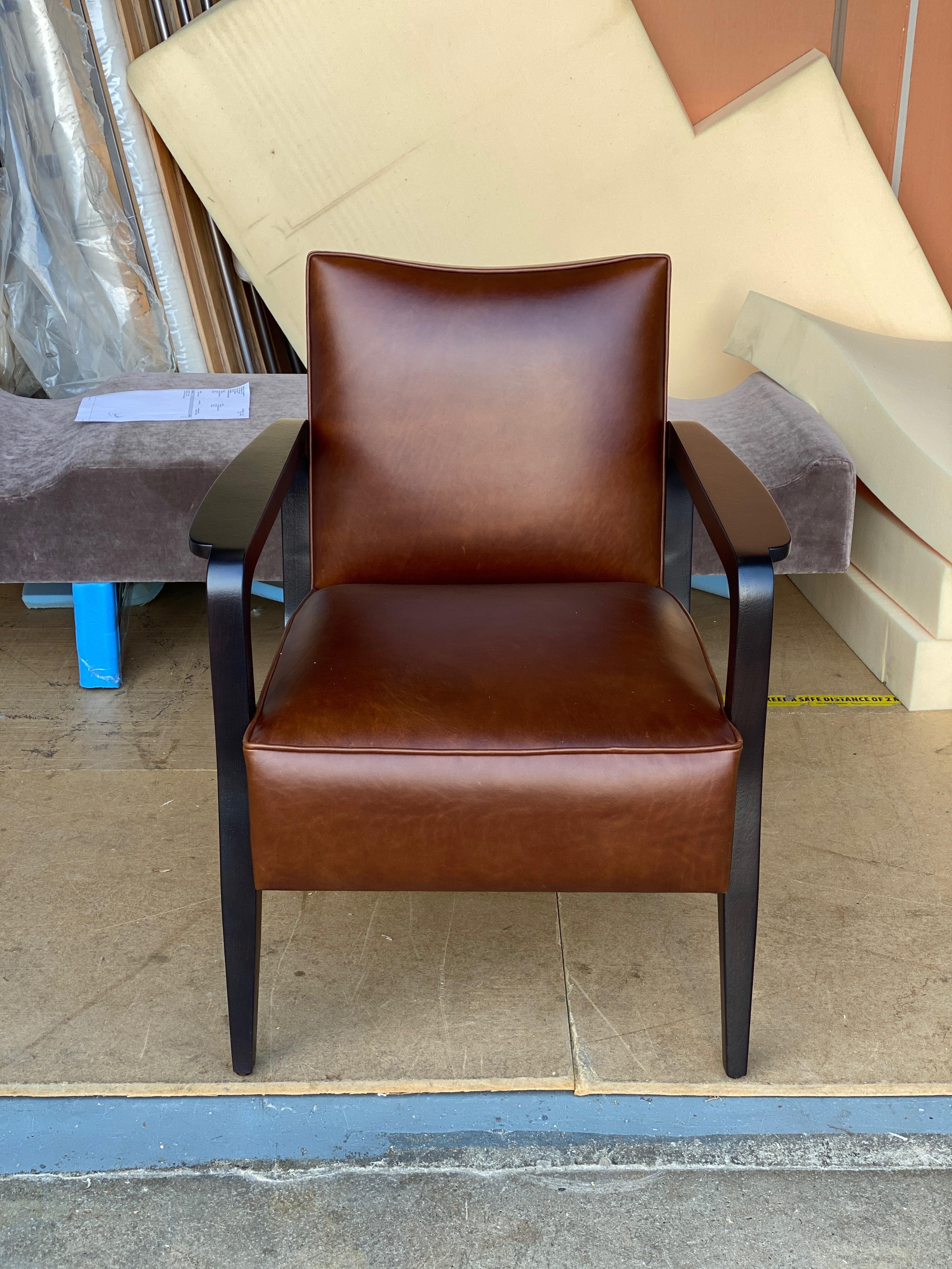 Contemporary Custom Made Atena Armchair in Walnut Black Ebony and Leather For Sale