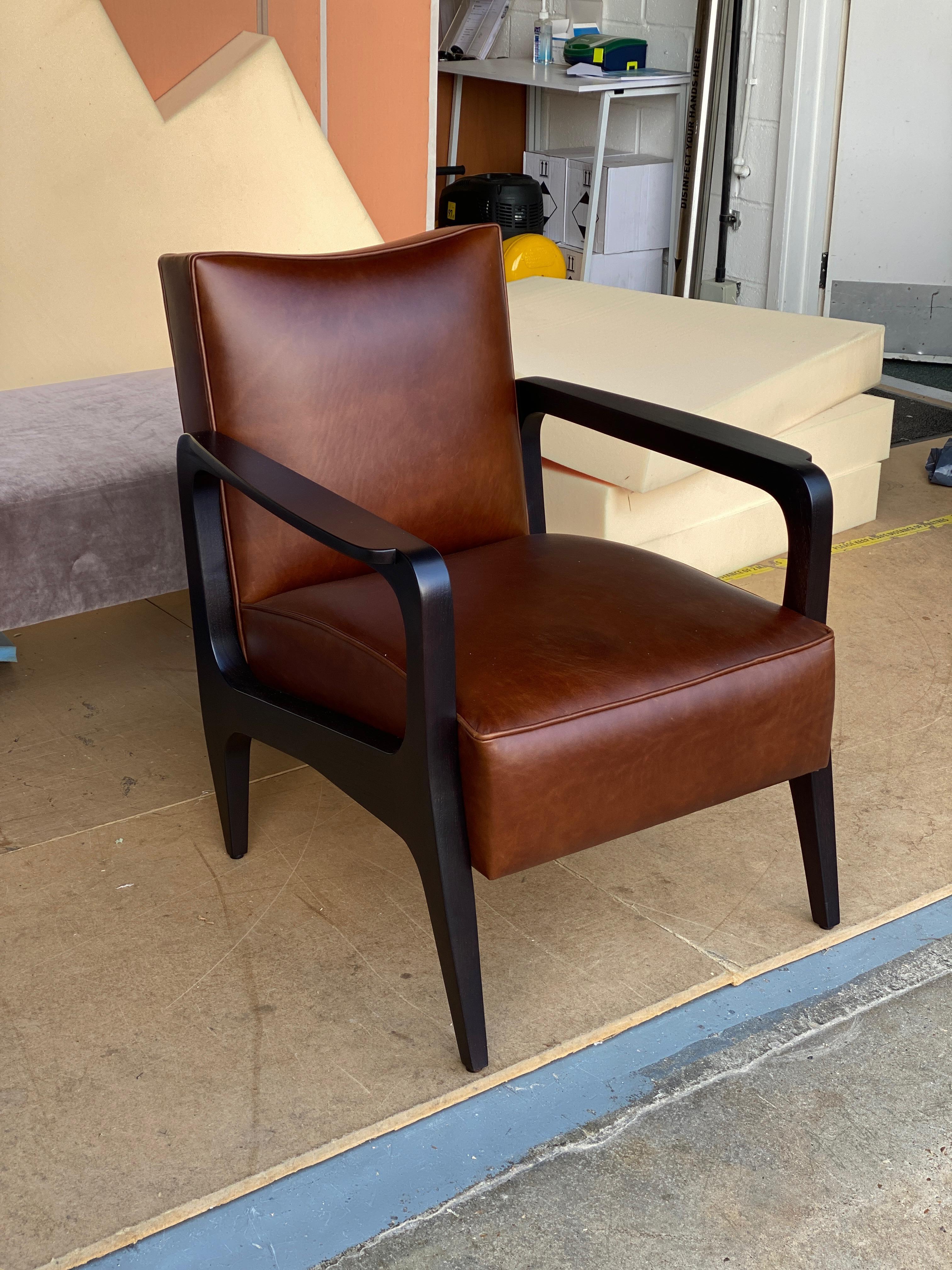 Custom Made Atena Armchair in Walnut Black Ebony and Leather For Sale 1