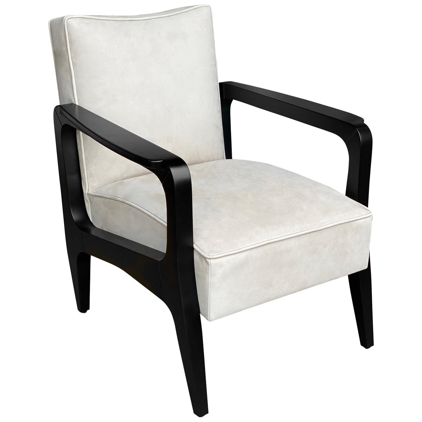 Fauteuil Atena sur mesure en noyer, noir, ébène et cuir