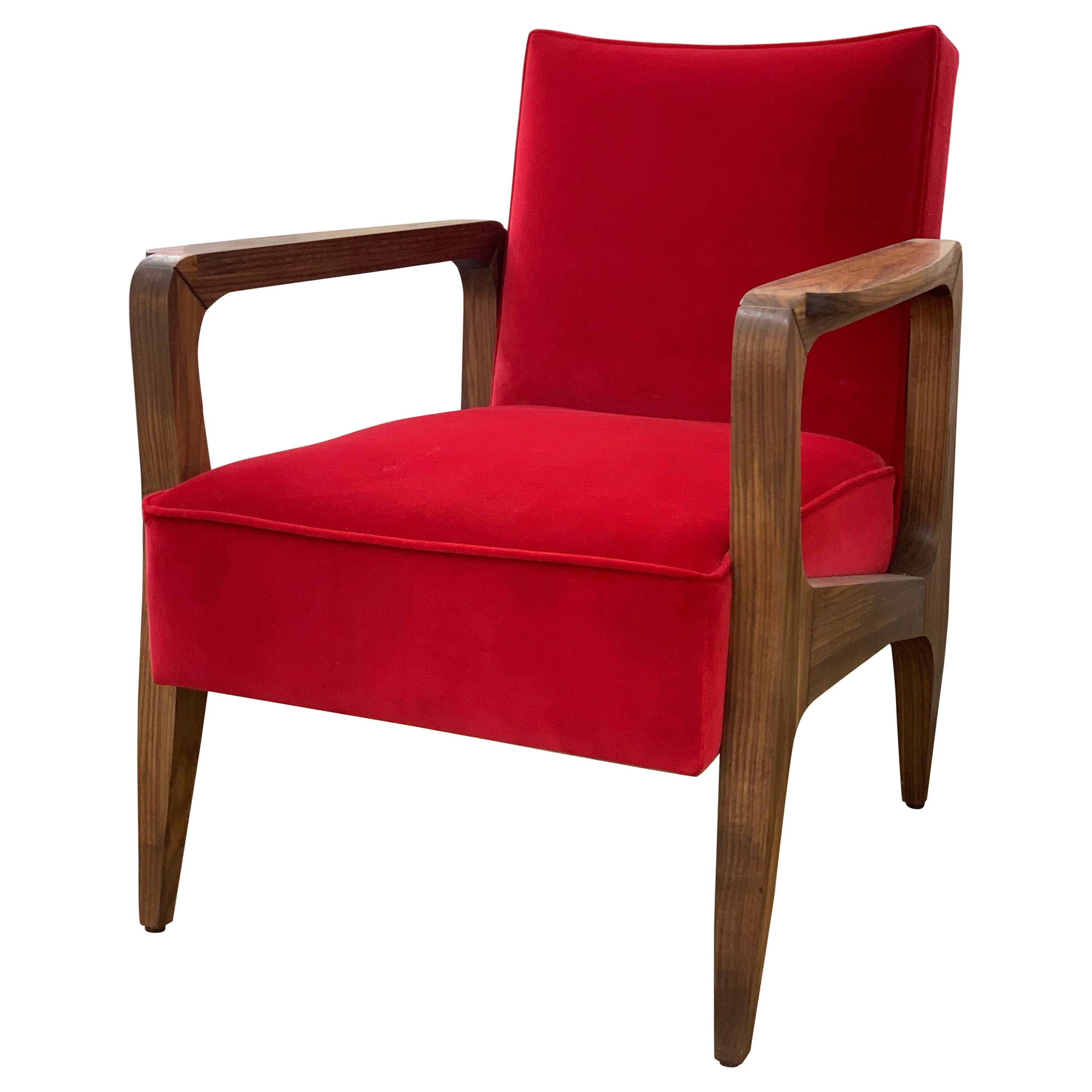 Atena Armchair in Black American Walnut and Opera Red Velvet For Sale