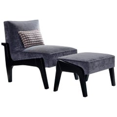Art Deco Inspired Atena Chair in Beech Black Ebony and Ribbed Velvet