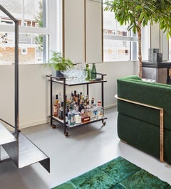 Carrello portabevande Bacco di ispirazione Art Deco in acciaio e Marblo