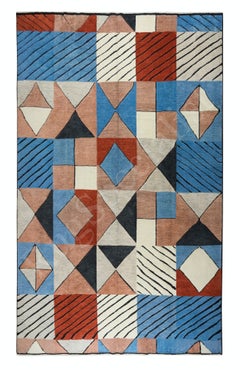 Art Deco Inspired Bauhaus Style Wool Rug – 9x12 Handmade Modern Geometric Carpet