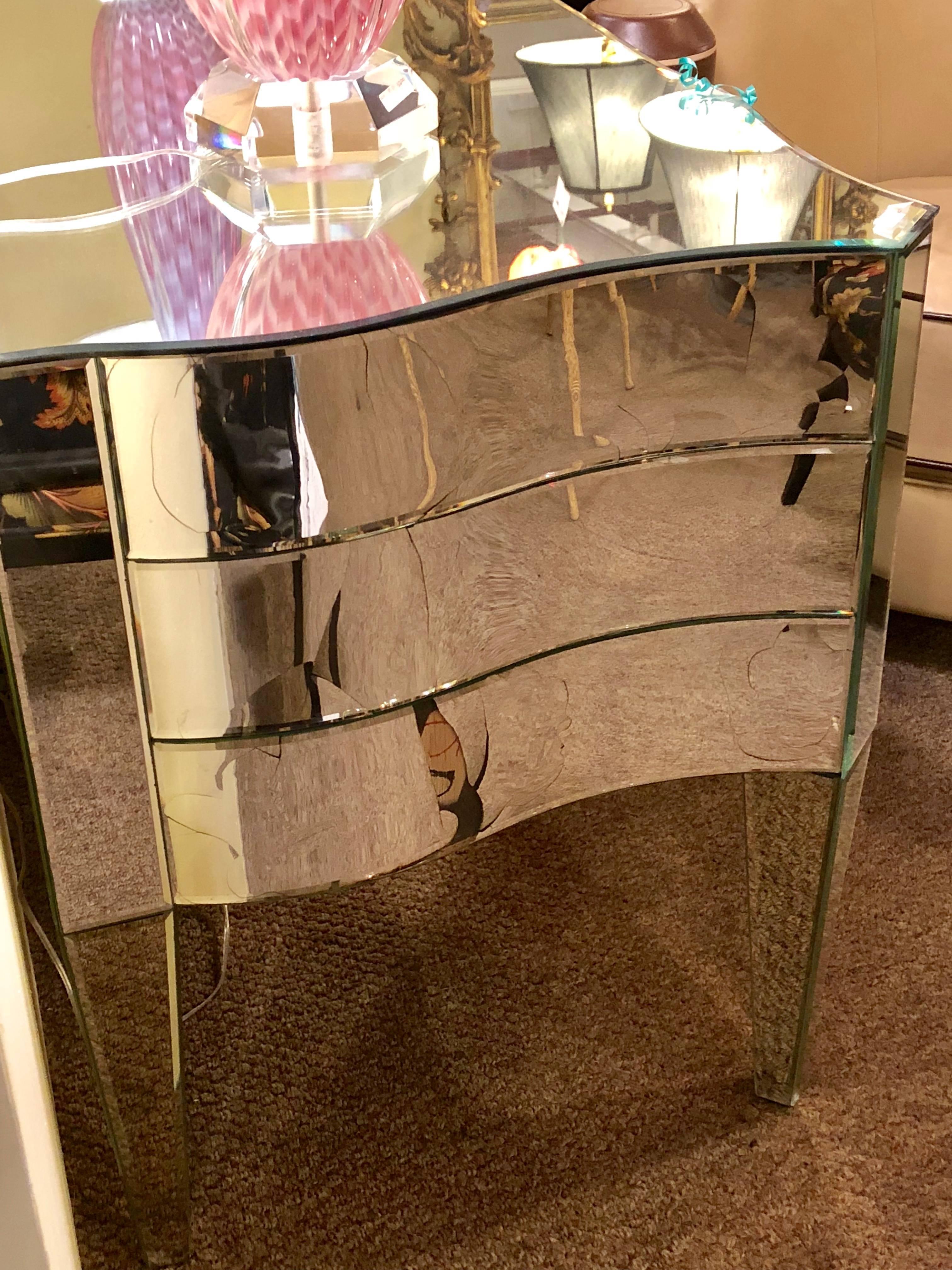 Art Deco Inspired  Beveled Mirrored Vanity Desk Hollywood Regency Style 2