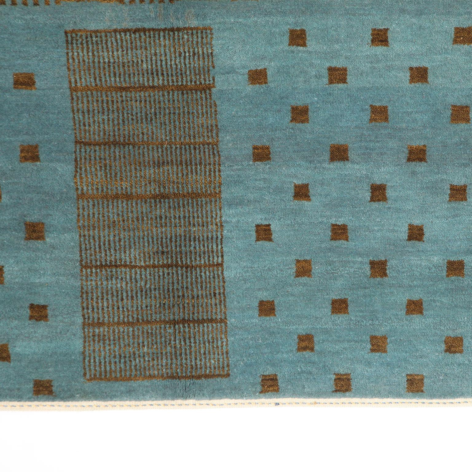 Art Deco-inspirierter blauer und brauner geometrischer Perserteppich aus Wolle, 8' x 10' im Angebot 3