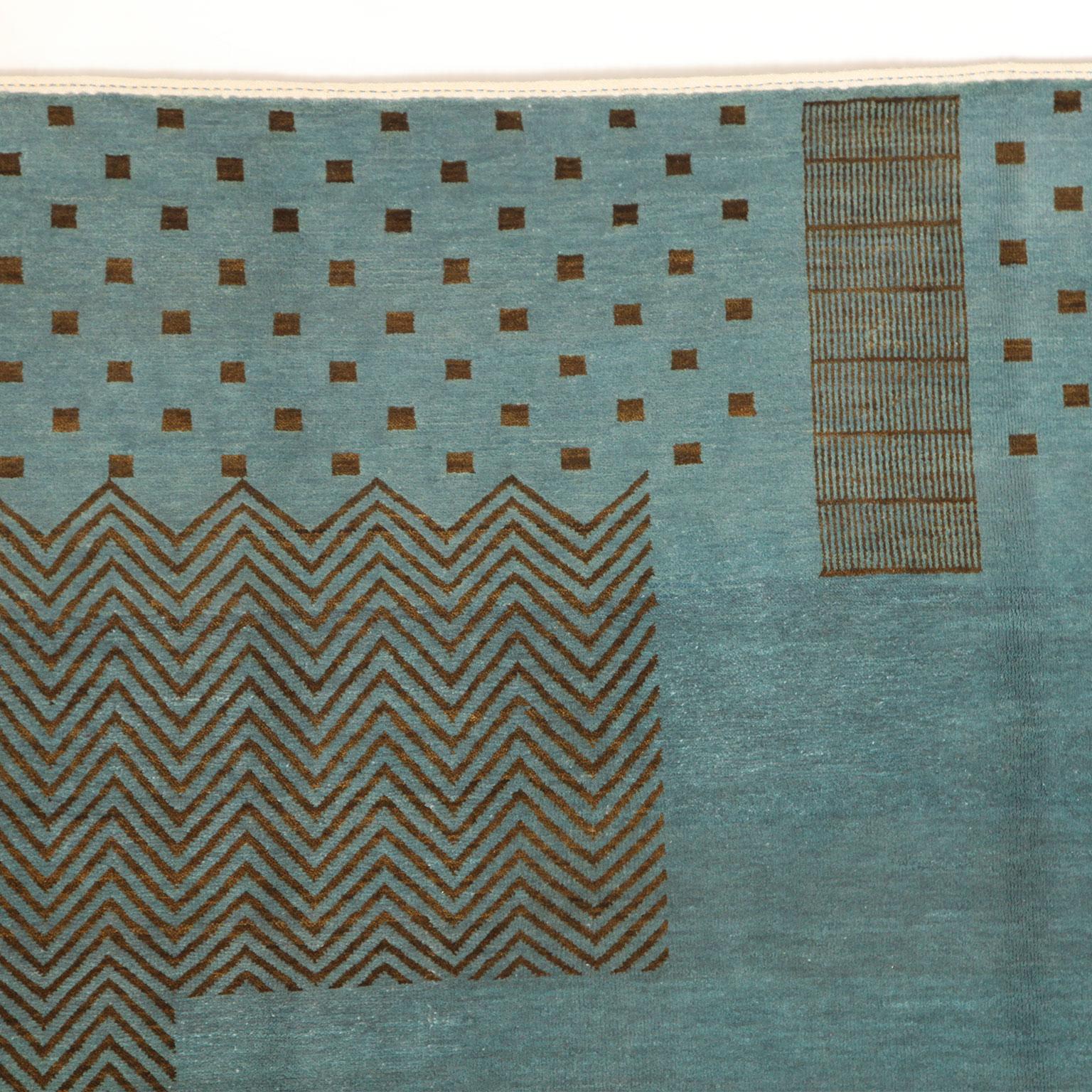Art Deco-inspirierter blauer und brauner geometrischer Perserteppich aus Wolle, 8' x 10' im Angebot 4