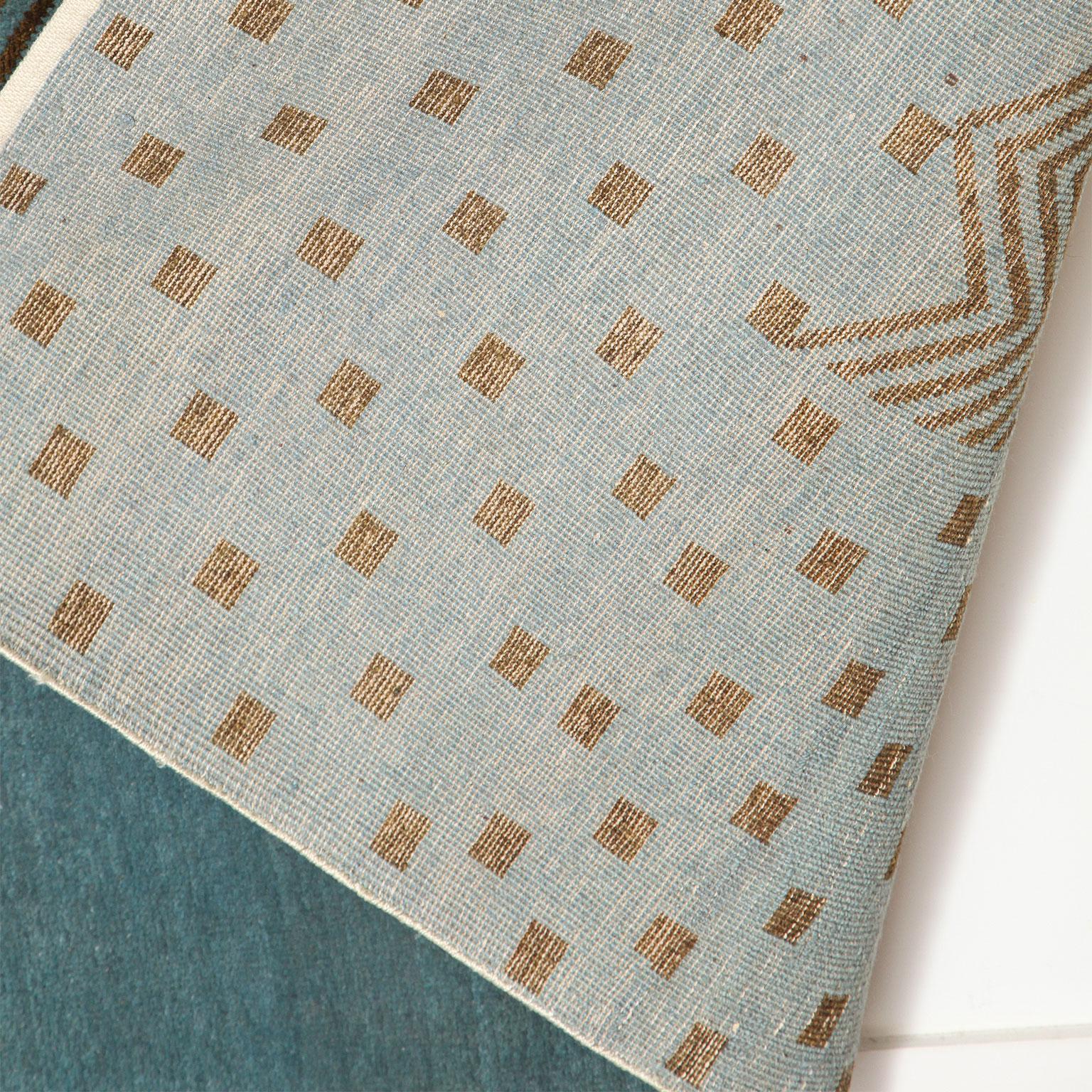 Art Deco-inspirierter blauer und brauner geometrischer Perserteppich aus Wolle, 8' x 10' im Angebot 5