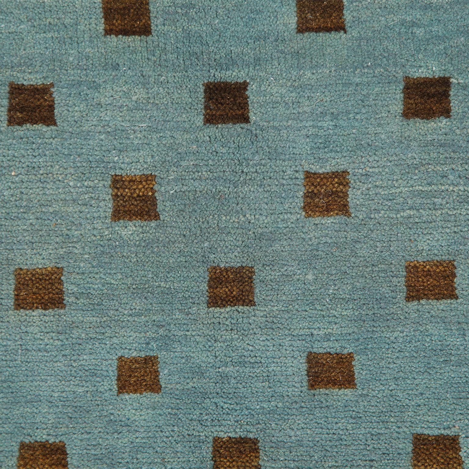 Art Deco-inspirierter blauer und brauner geometrischer Perserteppich aus Wolle, 8' x 10' (Pflanzlich gefärbt) im Angebot