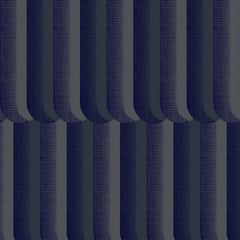 Art Deco Inspired Blue and Grey Wallpaper: Scallop Midnight Blue